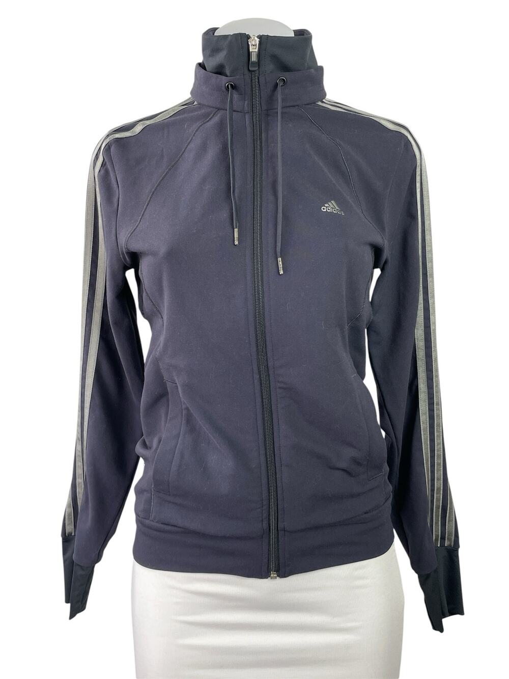 Adidas Women's Black Stripe Long Sleeve Full Zip Athletic Track Jacket Size S